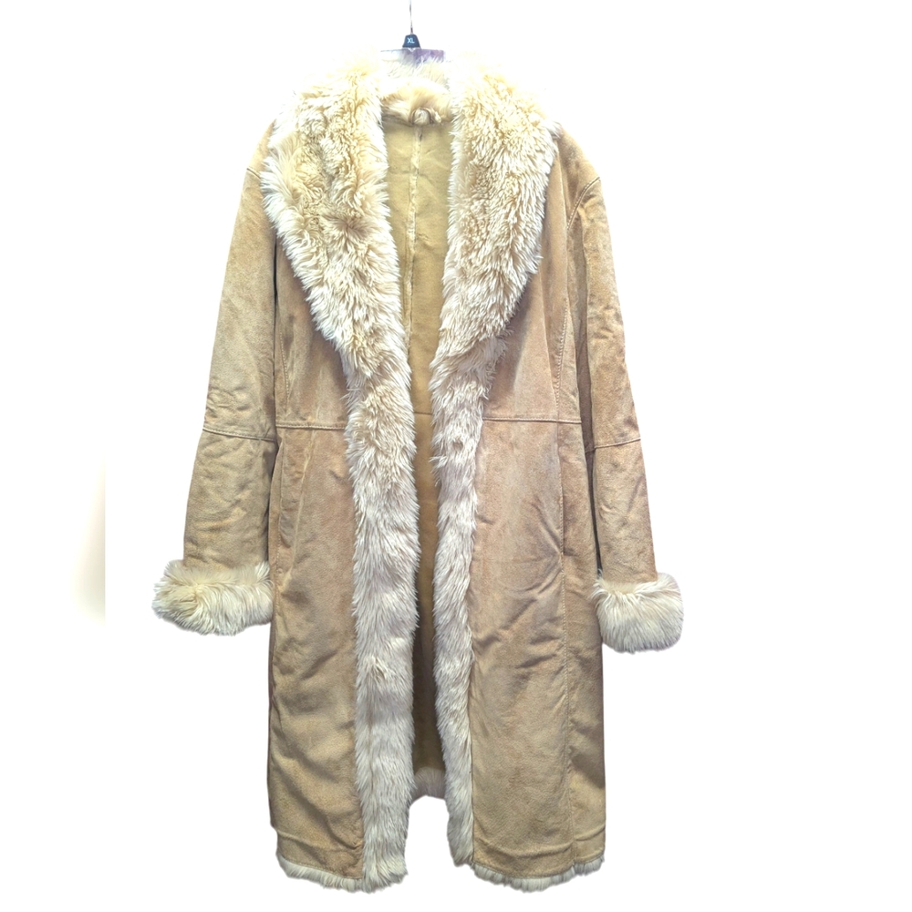Vintage Wilson Leather Long Coat With Faux Fur Trim